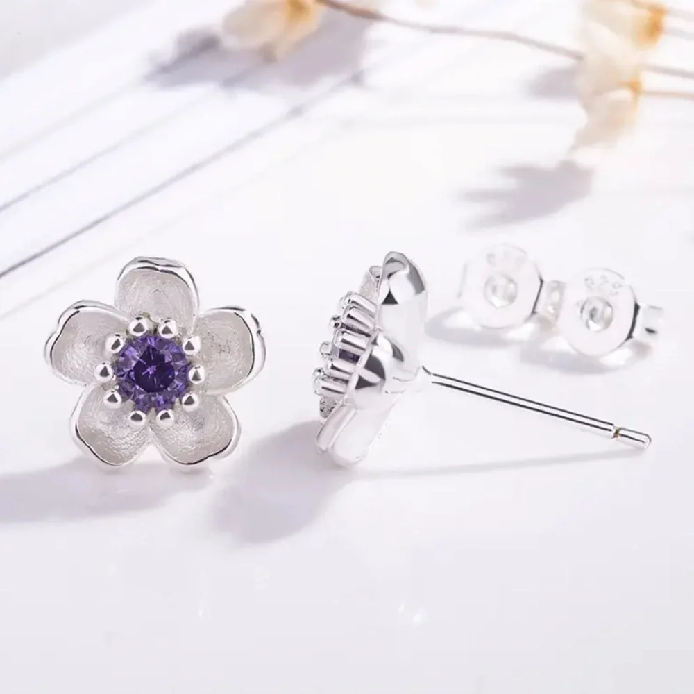 Sterling Silver Amethyst Floral Earrings